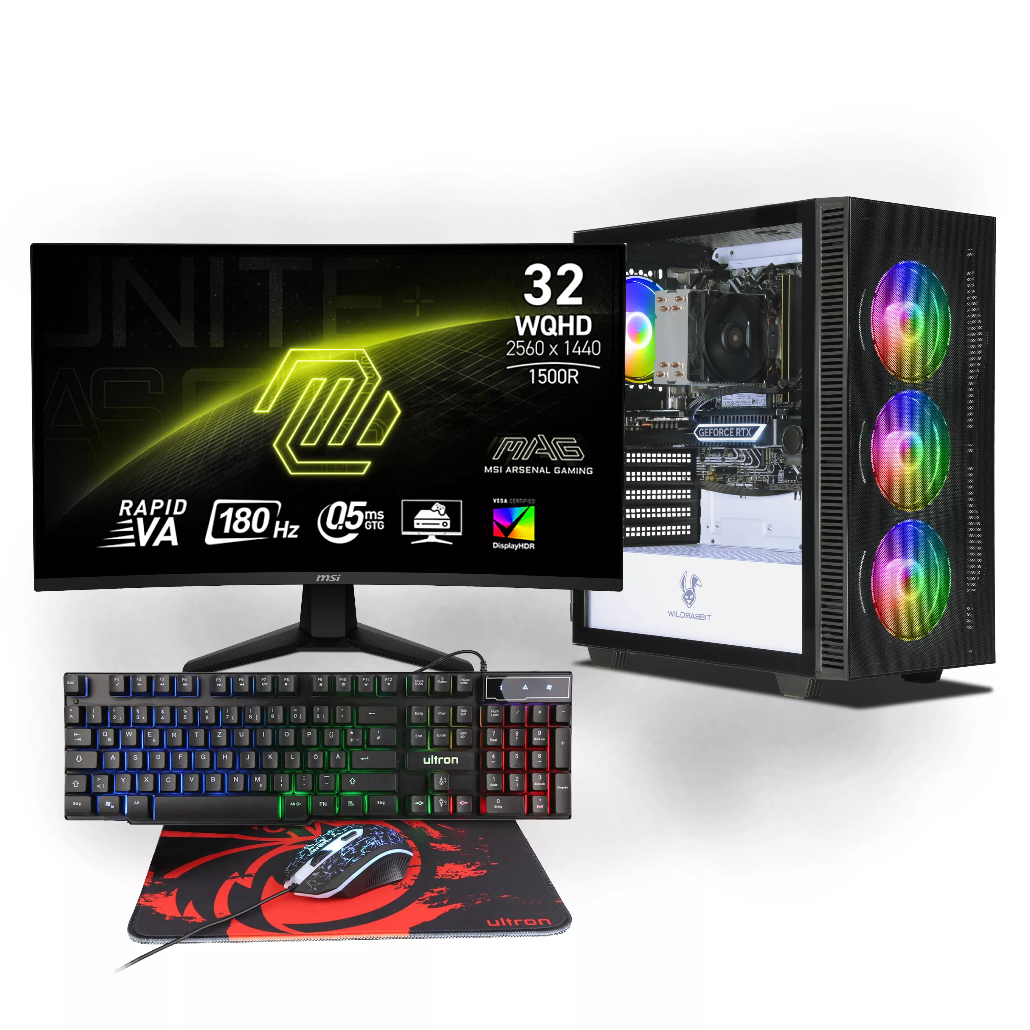 Aero Gaming Bundle | Intel Core i7-13700F | Nvidia GeForce RTX 5070 12GB | 32GB DDR5 RAM | 1TB NVMe SSD | Windows 11 | WLAN & Bluetooth | MSI MAG 32" Curved WQHD Gaming Monitor | Ultron HAWK RGB 4 in 1 Gaming Set | Libre Office