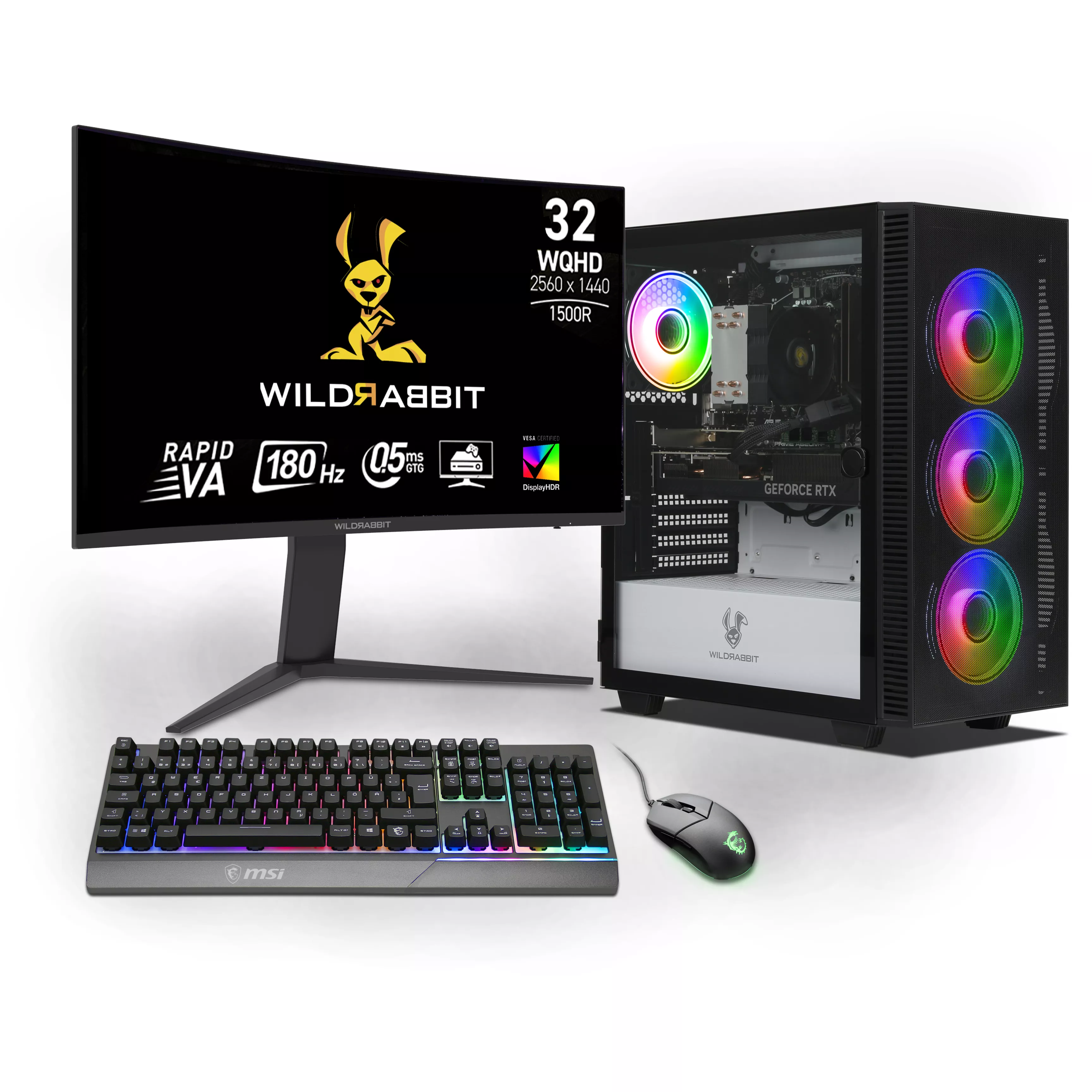 Ryzen Gaming Bundle | AMD Ryzen 7 8700F | Nvidia GeForce RTX 5070 12GB | 32GB DDR5 RAM | 1TB NVMe SSD | Windows 11 | WLAN | Wildrabbit GMX 32" WQHD LCD Gaming Monitor | MSI VIGOR GK30 Combo | Libre Office