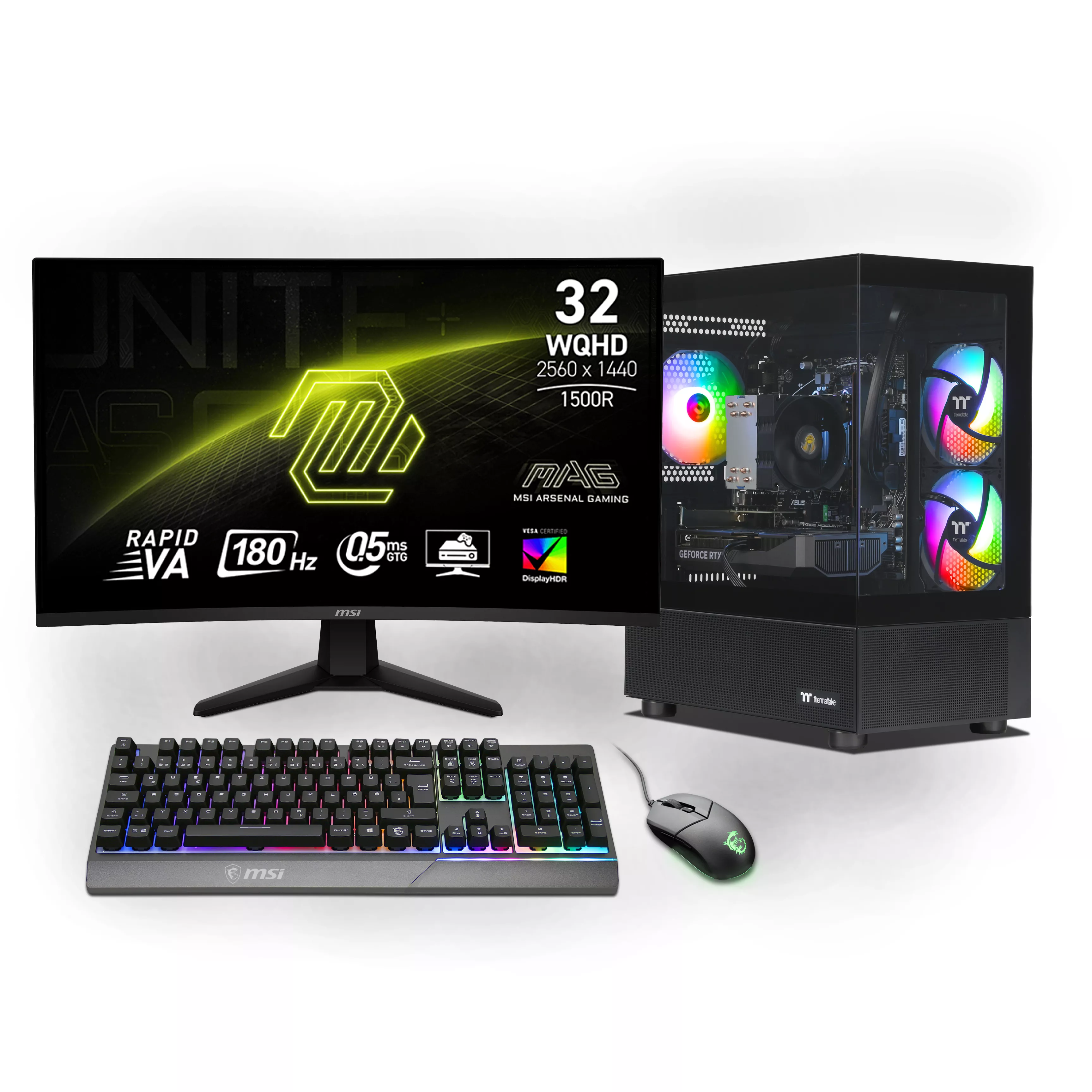 Thermal Gaming Bundle | AMD Ryzen 7 8700F | Nvidia GeForce RTX 5060 Ti 16GB | 32GB DDR5 RAM | 2TB NVMe SSD | Windows 11 | WLAN | MSI MAG 32" Curved WQHD Gaming Monitor | MSI VIGOR GK30 Combo | Libre Office